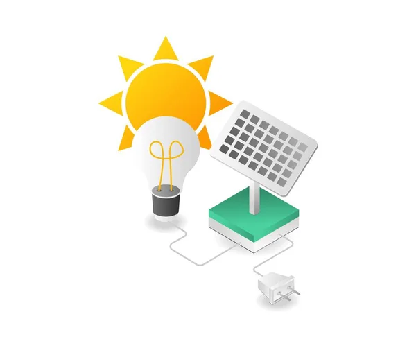 Isométrico Plana Ilustração Conceito Painéis Solares Para Eletricidade Doméstica — Vetor de Stock
