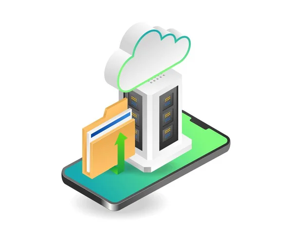 Konzept Isometrische Darstellung Von Smartphone Daten Cloud Server — Stockvektor
