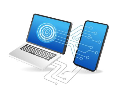 Akıllı telefon bakım ağının düz izometrik 3d çizimi