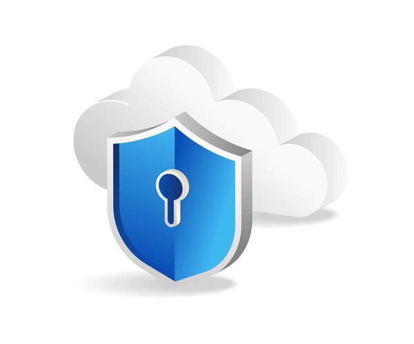 Плоская изометрическая трехмерная иллюстрация концепции защиты облачных серверов