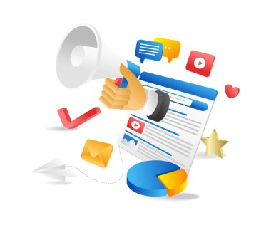 Concept flat isometric 3d illustration digital marketing strategy transformation campaign