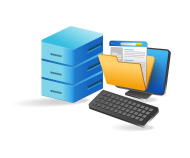Flat 3d concept isometric illustration computer data storage server