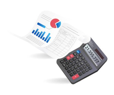 Isometric flat 3d illustration concept of calculating analysis business income