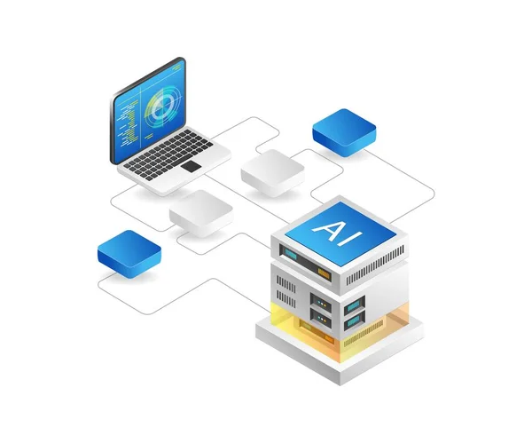 Flat Concept Isometric Illustration Artificial Intelligence Analyst Radar Network —  Vetores de Stock