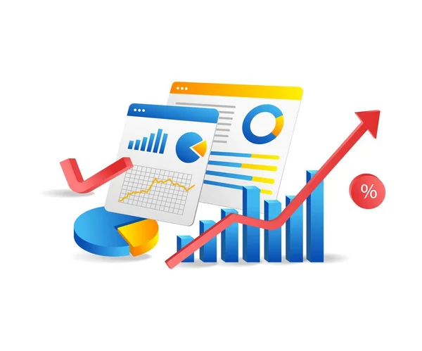 Concept Flat Isometric Illustration Business Analysis Investment Digital Marketing Technology — Vettoriale Stock