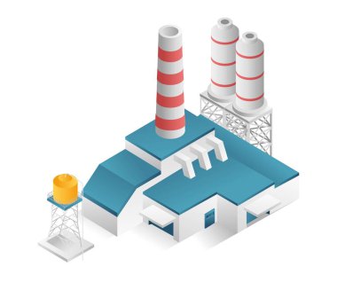 Flat isometric concept 3d illustration minimalistic building modern factory warehouse industry with gas cylinder and chimney
