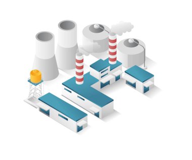Oil and gas minimalist industry factory isometric 3d illustration flat concept