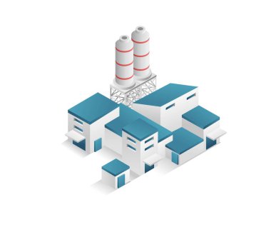 Flat isometric concept 3d illustration modern factory industrial minimalistic building with big gas cylinder