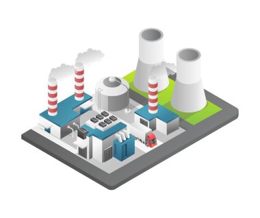 Isometric flat 3d concept illustration of oil and gas industry big factory view