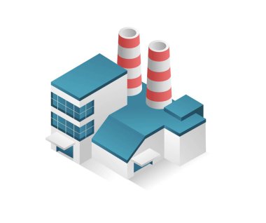 Flat isometric concept 3d illustration factory industrial minimalist building with chimney