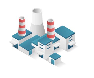 Flat isometric concept 3d illustration of factory industrial building with chimney