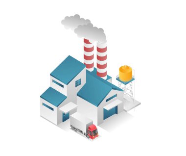 Isometric flat 3d concept illustration of minimalist industrial factory with chimney