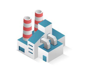 Flat isometric concept 3d illustration modern factory industrial minimalistic building