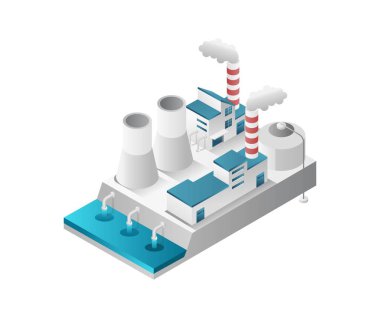 Isometric flat 3d concept illustration of minimalist industrial factory with waste disposal