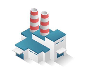 Flat isometric concept 3d illustration minimalistic building industrial warehouse and factory