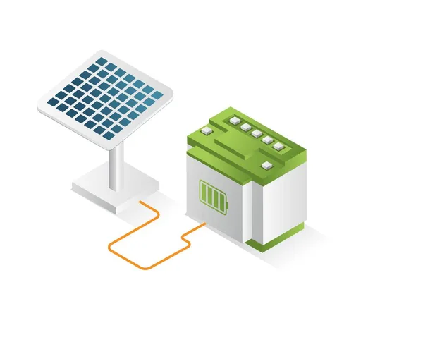 太阳能电池板蓄电池通道平面等距概念3D图解 — 图库矢量图片