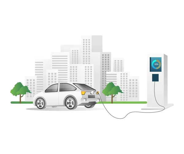 Flat Isometric Illustration Concept Electric Car Charging City Station — Stockvector
