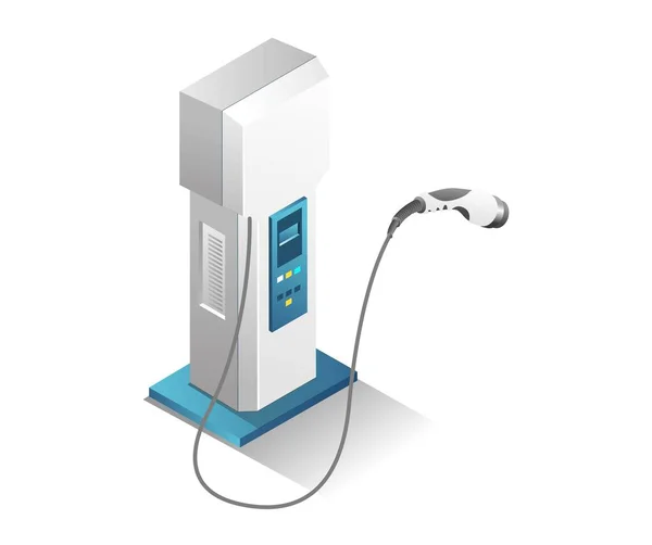 Flat Isometric Illustration Concept Electric Car Charging Machine — Vettoriale Stock