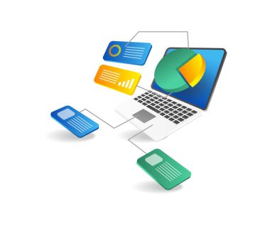 Isometric 3d düz illüstrasyon konsepti Veri Analizi Ağ Yatırım Şirketi