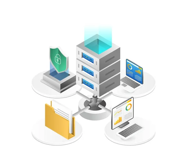 Endpoint Security Server Netwerk Isometrische Platte Illustratie Concept — Stockvector