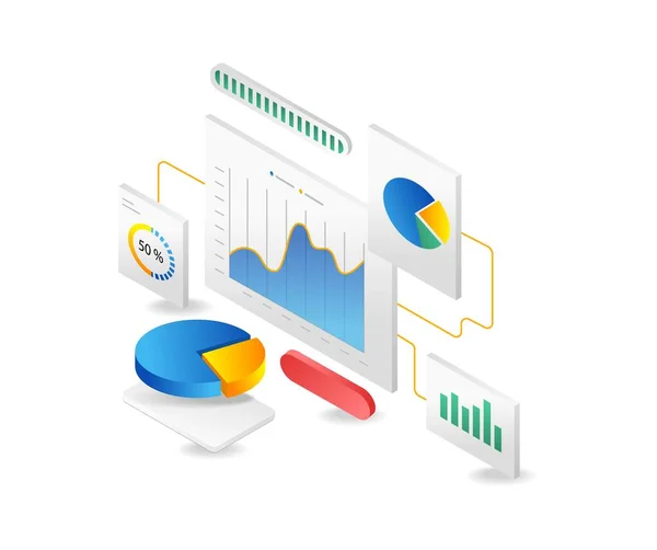 Isometric Flat Illustration Concept Data Analyzer Screen — Stock Vector