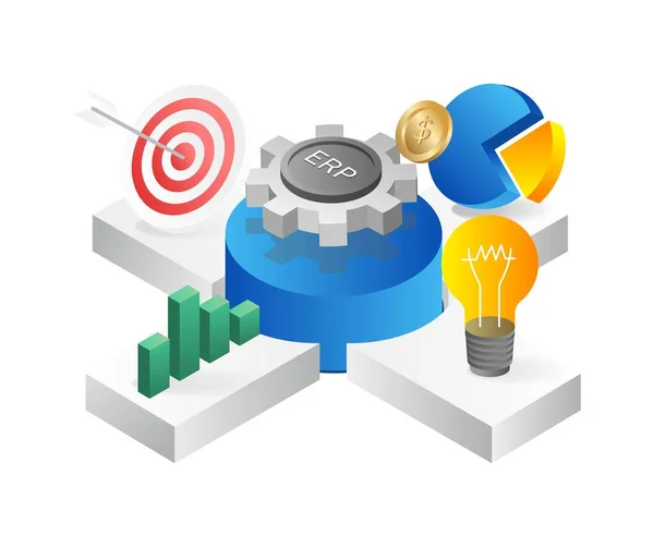 Enterprise Resource Planning Erp Business Circle Isometrische Platte Illustratie Concept — Stockvector