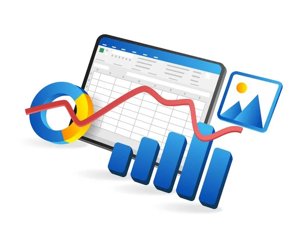Επιχειρηματικός Αναλυτής Δεδομένων Excel Ισομετρική Επίπεδη Έννοια Απεικόνισης — Διανυσματικό Αρχείο