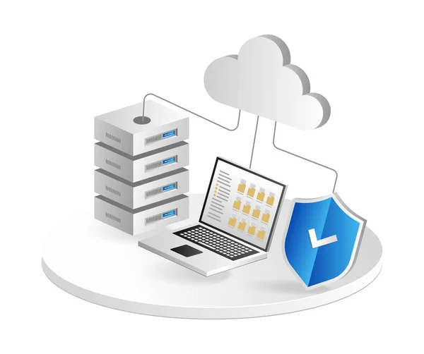 Isometric Flat Illustration Concept Store Data Folder Cloud Server — Stock Vector
