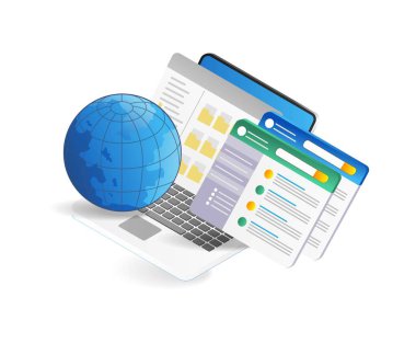 Web Ev Sahipliği Konsepti. Isometric Düz Tasarım Vektörü İllüstrasyonu.