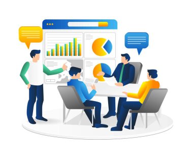 İş toplantısı sunumu beyin fırtınası konsepti. Vektör düz resimleme.