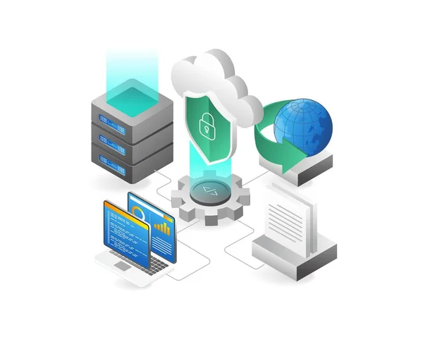 Cloud Computing Isometrische Concept Server Netwerk Datacenter Cloud Computing Data — Stockvector
