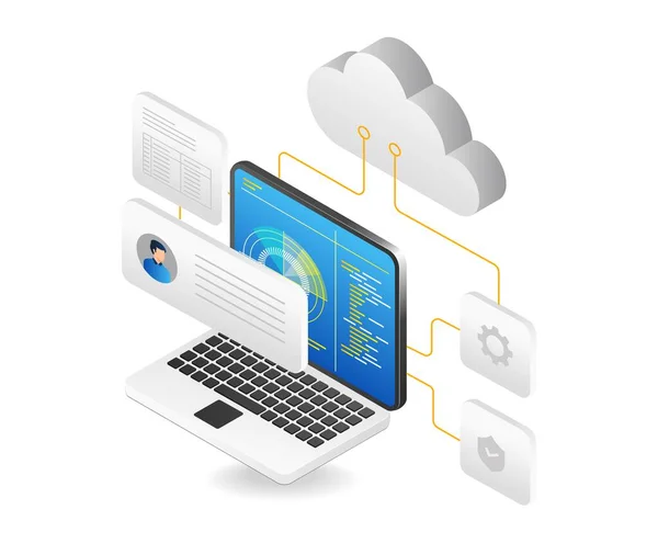 Cloud Computing Technology Concept Isometric Vector Illustration White Background — Stock Vector