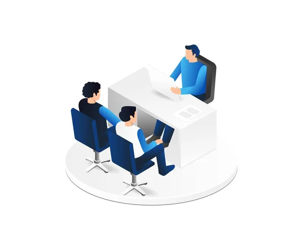 Business Meeting Isometric Vector Illustration Group Business People Sitting Table — Stock Vector