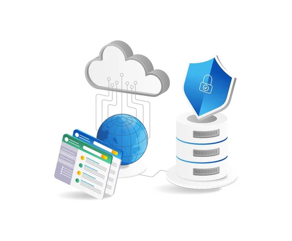 Cloud Computing Concept Datacenter Cloudopslag Server Schild Geïsoleerde Vectorillustratie — Stockvector