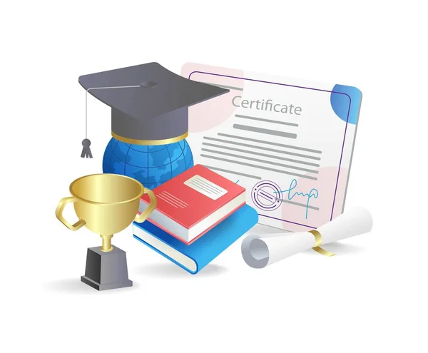 Tapa Graduación Diploma Diploma Libros Trofeo Ilustración Vectorial — Archivo Imágenes Vectoriales