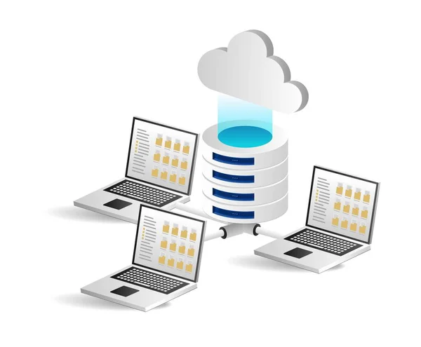 Cloud Computing Konzept Mit Servern Und Cloud Icon Über Weißem — Stockvektor
