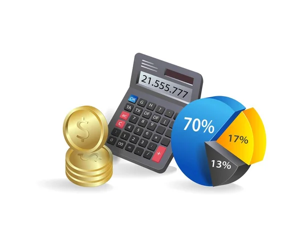 Calculadora Monedas Gráfico Circular Sobre Fondo Blanco Ilustración Vectorial — Vector de stock