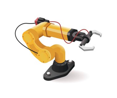 Yapay zeka kavramına sahip otomobil endüstrisi robot kolu teknolojisi izometrik illüstrasyon