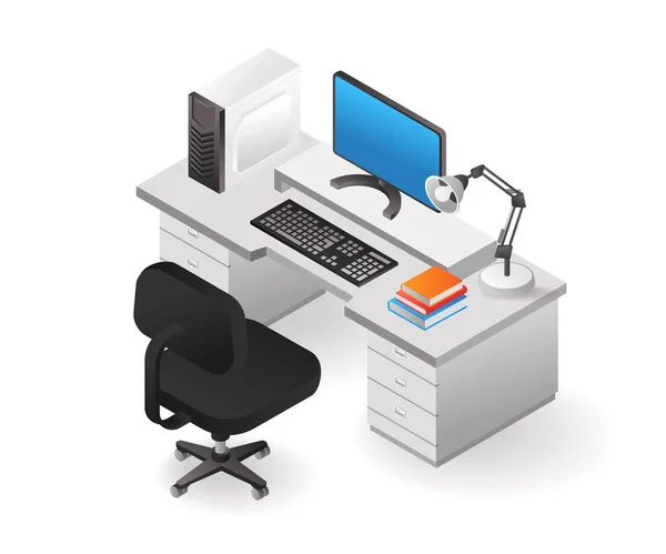 Computer Schreibtisch Werkzeug Technologie Konzept Isometrische Illustration — Stockvektor