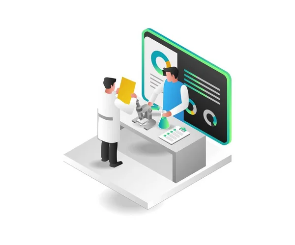 Isometric Concept Illustration Scientist Doing Experiment Find Data — Stock Vector