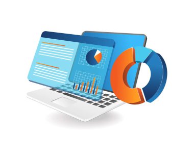 İş analizi bilgisayar izometrik illüstrasyonu