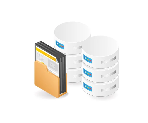 Datebes Server Folder Isometric Illustration — Stock Vector
