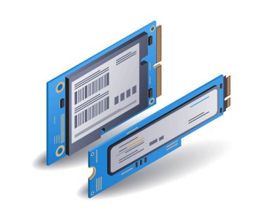 SSD yüksek hızlı bilgisayar ram bellek düz izometrik 3d illüstrasyon