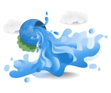 Water spilling from the earth world water day concept, flat isometric 3d illustration clipart