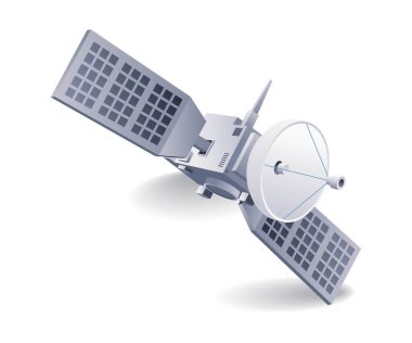 Uzay bilgi uydu teknolojisi konsepti, düz izometrik 3d illüstrasyon