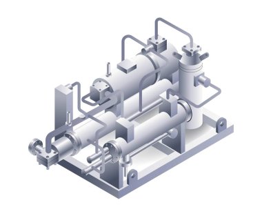 Su soğutmalı makine yapımı düz izometrik sistem 3D illüstrasyon