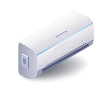 Düz bir evin klimasına giren hava izometrik 3D illüstrasyon