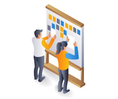 İş planı için takım doldurma karmaşası, düz izometrik 3d illüstrasyon