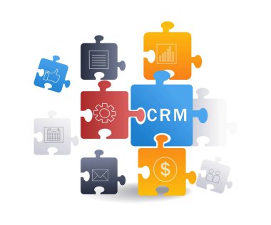 Infographic crm puzzle business system flat isometric 3d illustration clipart