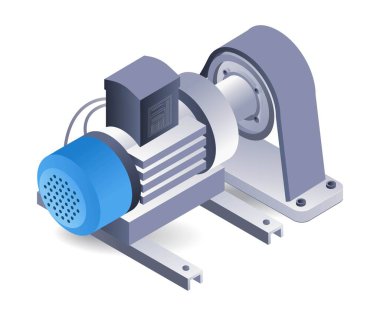 Su pompası dinamo motor sistemi izometrik 3D illüstrasyon